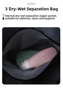 Detail showing dry and wet separation pocket inside the waterproof travel luggage bag