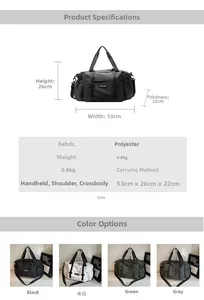 Spécifications de taille et options de couleurs pour le grand sac de voyage sport
