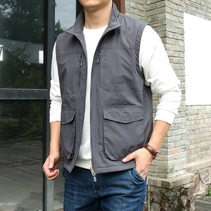 Herren Warme Polarfleece Weste Multi-Pocket Outdoor Fleece Gefütterte Weste Stehkragen Lässige Jacke Für Mittleren Alters