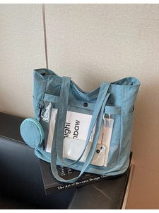 Large Capacity Canvas Tote Bag For Women Casual Shoulder Bag With Transparent Ita Pocket And Round Coin Purse For School Daily