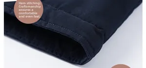Detailed view of the jacket hem stitching on heavy navy blue lambswool vintage outerwear