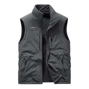 Men's Outdoor Reversible Fleece Vest Multi-Pocket Stand Collar Warm Sleeveless Jacket Casual Windproof Winter Waistcoat