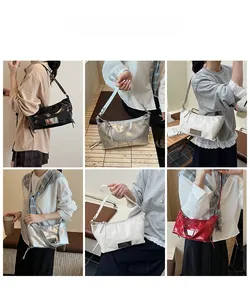 Multiple views showing urban style tote bag with adjustable strap and glossy finish