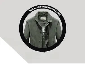 Detail of olive green deck jacket with orange star logo and durable zip-up closure