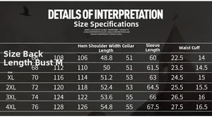 Detailed size guide table for vintage lamb wool jacket showing measurements from M to 4XL