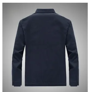 Rear view of vintage navy deck jacket featuring windproof fabric and durable stitching