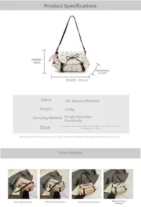 Detailed technical specifications and dimensions of the bow crossbody shoulder bag