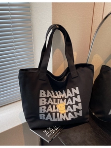 Women Casual Canvas Tote Bag Large Capacity Letter Print Cartoon Bear Shoulder Bag Korean Style Lazy Student Shopping Bag