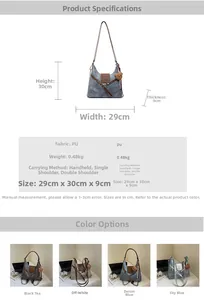 Detaillierte Größenangaben für minimalistische Tragetasche mit PU-Leder und Kettendetails