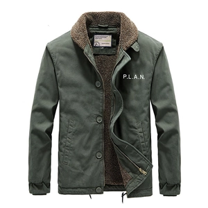 Men American Retro Workwear Jacket Thickened Sherpa Lined Navy Deck Coat Casual Windproof Cargo Outerwear For Winter