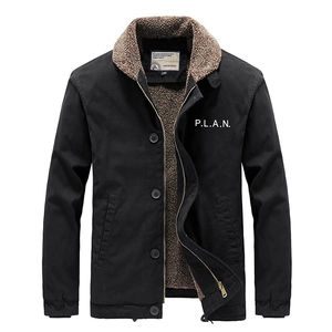 Men's retro black sherpa fleece lined cotton deck jacket with warm faux fur collar