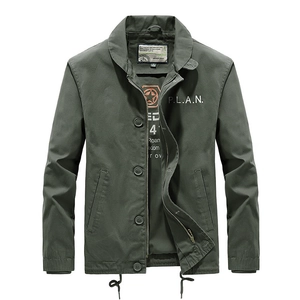 Army green lamb wool jacket for men with a vintage navy deck design and fleece lining
