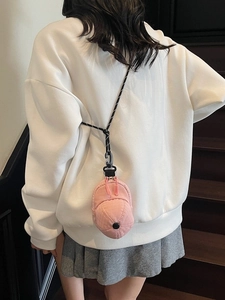 Pink mini hat-shaped crossbody bag with plaid texture and mountaineering clip for women