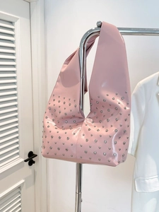 Punk Rivet Underarm Bag For Women Large Capacity Glossy PU Leather Hobo Bag Y2K Spicy Girl Fashion Single Shoulder Bag