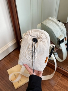 Nylon Mini Crossbody Phone Bag Lightweight Drawstring Shoulder Bag Letter Embroidery Stitching Fashion Outdoor Handbag