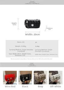 Detailed size specifications for quilted PU leather crossbody bag with 20x12x7cm dimensions