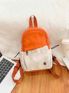 Mini sac à dos multifonctionnel pour femme en tissu imperméable orange et beige