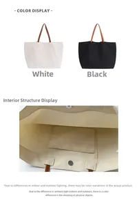 Detail view of canvas tote bag interior with magnetic closure and spacious pocket