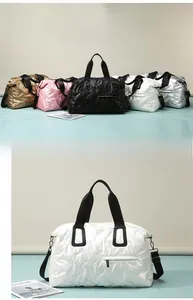 Quilted travel tote bag collection showing multiple colors and detachable shoulder strap