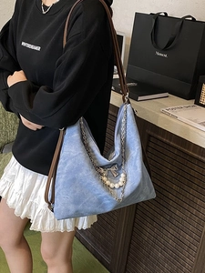 Women Trendy PU Leather Tote Shoulder Bag Large Capacity Hobo Bag Artificial Pearl Chain Bow Casual Convertible Backpack Underarm Bag