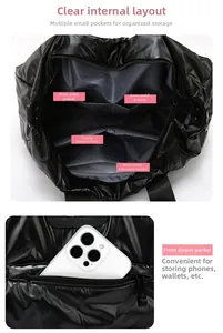 Detail view of large capacity nylon travel tote with dry-wet separation and laptop compartment