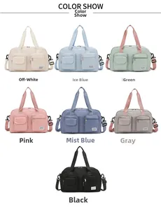 Detailed color display of large capacity travel bags in seven stylish pastel colors