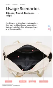 Detailed interior of travel bag showing dry wet separation and waterproof compartments
