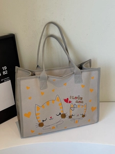 Sac fourre-tout en toile avec motif chat mignon et imprimé I LOVE MOM pour étudiants