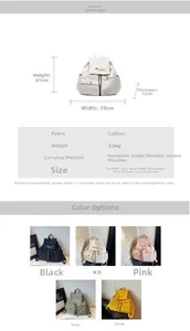 Detailed size chart and multi-color options for canvas backpack with three carrying ways