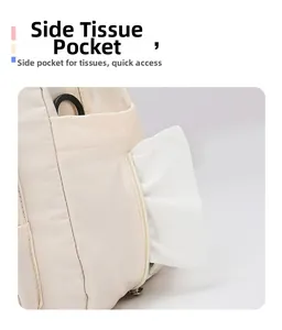 Detail of side zipper pocket for tissue access on waterproof travel bag