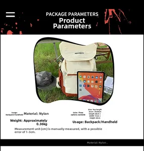 Detailed size parameters for the nylon canvas travel backpack with 45cm height and pockets