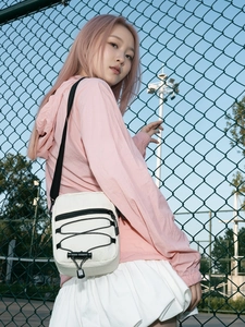 White nylon functional crossbody bag with adjustable black strap for outdoor sports fashion