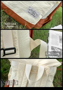 Detailed views of nylon backpack showing reinforced stitching and bicolor fabric textures