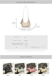 Detailed size chart for the PU leather crossbody bag showing dimensions and four colors