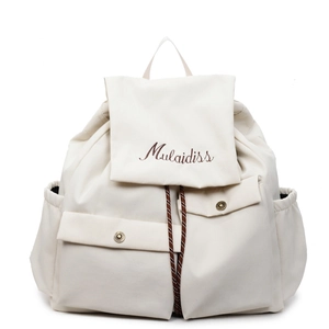Minimalist cream white large capacity school and travel backpack with drawstring closure