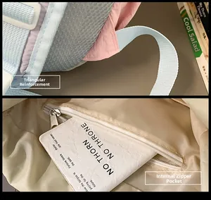Detail of reinforced triangle stitching and inner zipper pocket on hiking backpack