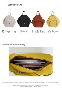 Detail showing the spacious interior of the canvas bag with various color options available