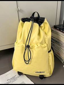 Large capacity yellow and black nylon drawstring backpack for travel and outdoor hiking