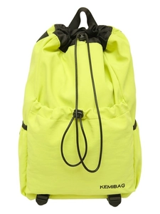 Waterproof neon green nylon drawstring backpack with black buckle and large front pocket