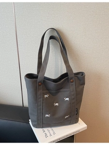 Sac Cabas en Toile Brodé pour Femmes Grande Capacité Motif Chien Sac à Épaule Décontracté pour Travail Quotidien Bureau Voyage Main