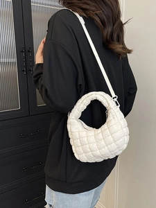 White quilted cloud bag for women with bubble texture and dual strap for crossbody use