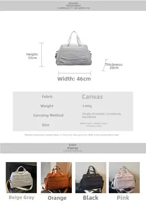 Tableau détaillé du sac fourre-tout en toile de 0,44kg avec dimensions 46x35x20cm
