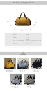 Detailed size chart and dimensions of the 49cm large capacity travel fitness bag
