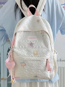 Kawaii Quilted Star Nylon Backpack For Women Teen Girls Large Capacity Student School Bag Japanese Style Fashion Backpack