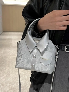 Creative silver shirt-shaped handbag with unique collar design and button details