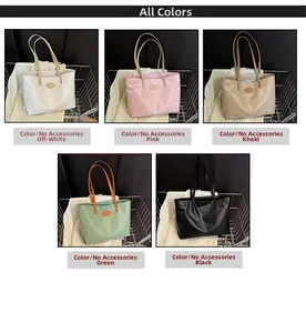 Detailed grid showing high-capacity tote bags in cream white, pink, khaki, green, and black