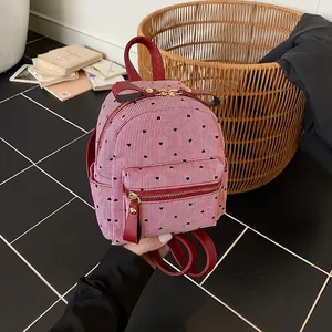 Mini Backpack Trendy Women PU Heart Print Striped Pattern Small Travel School Bag For Daily Casual Wear Fashion Accessory