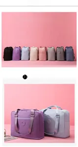 Detailed grid view of waterproof travel duffel bags in eight colors with reinforced handles