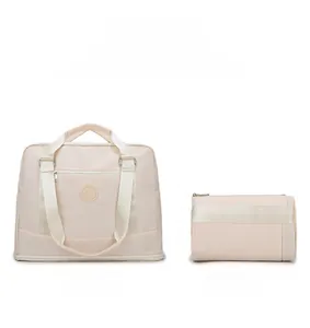 Comparison showing the large capacity travel bag in both unfolded and compact folded states