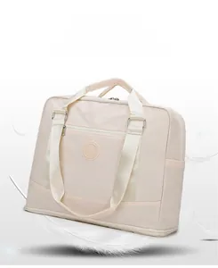 Detail of lightweight water-resistant travel bag with reinforced handles and zip pocket